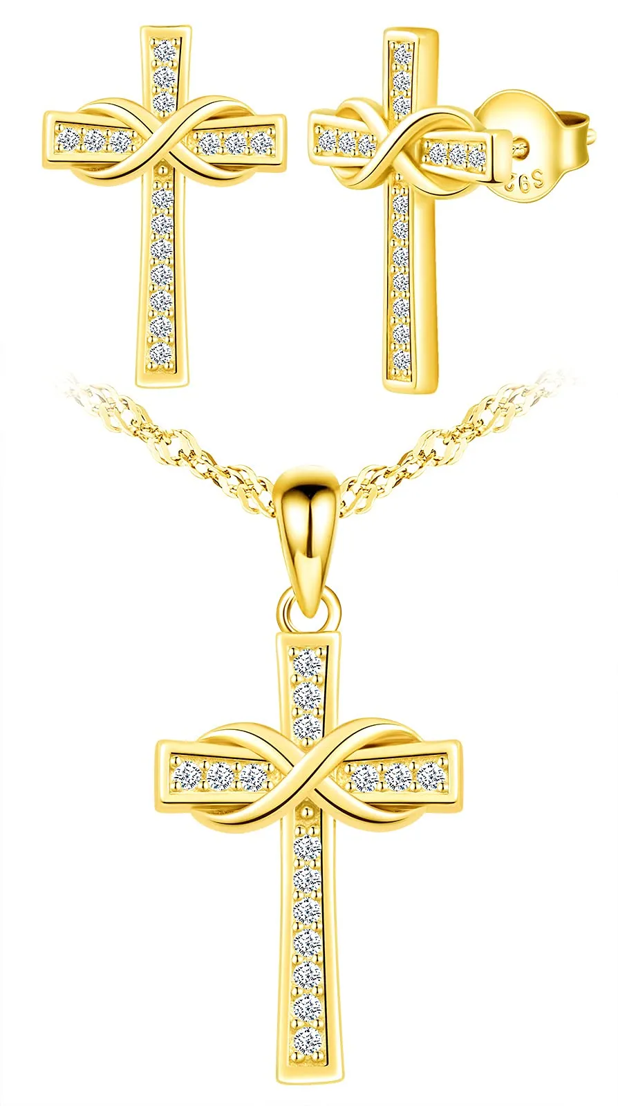 INFINIONLY Set collana orecchini croce infinito oro