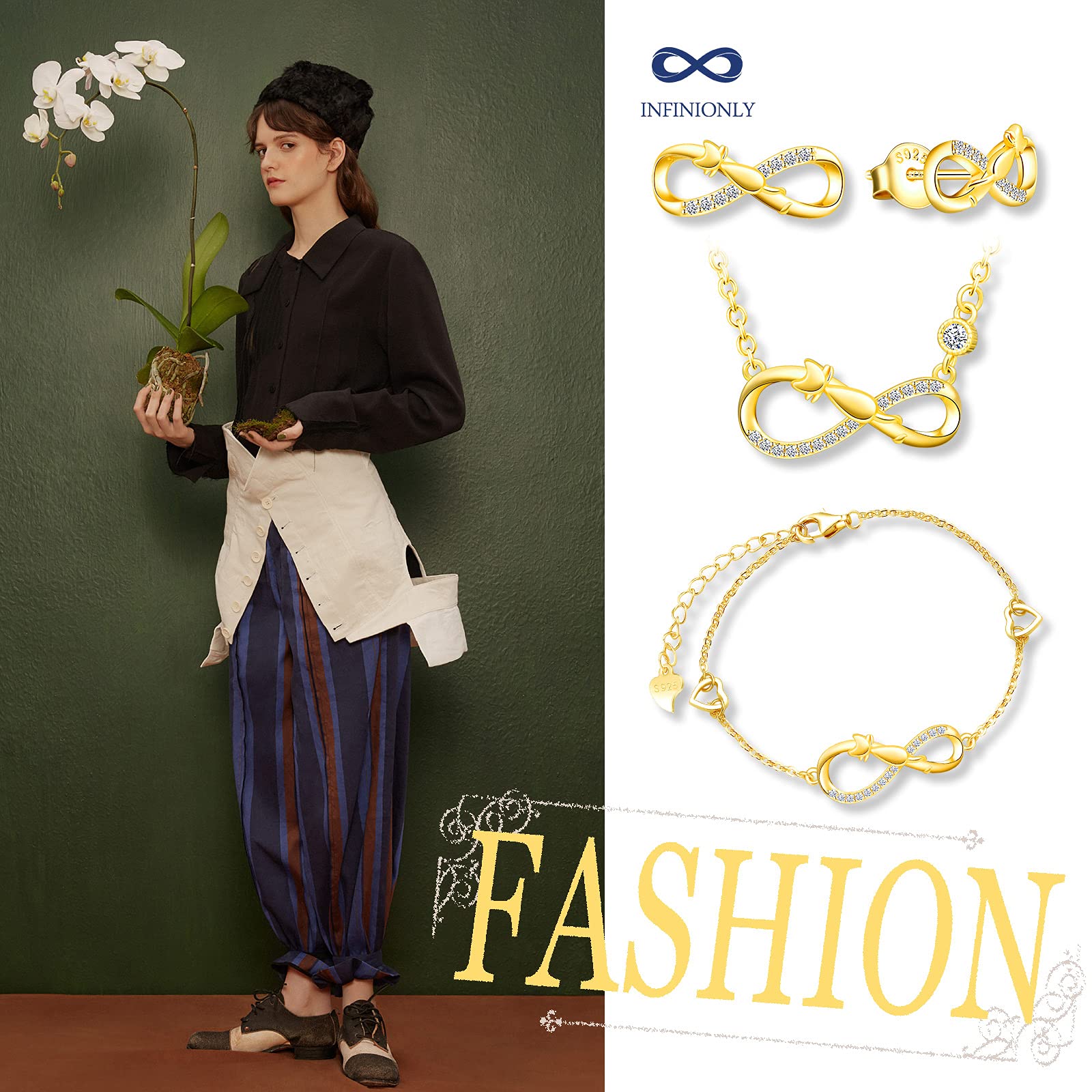 INFINIONLY Fashion Parure C Infinito Gatto Argento 925