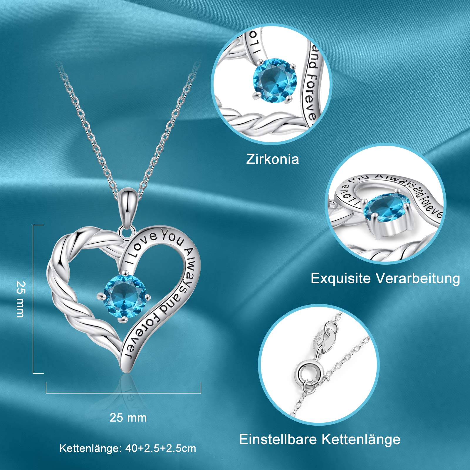 Jessemade Gioielli Collana Cuore Argento 925 Pietra Aprile