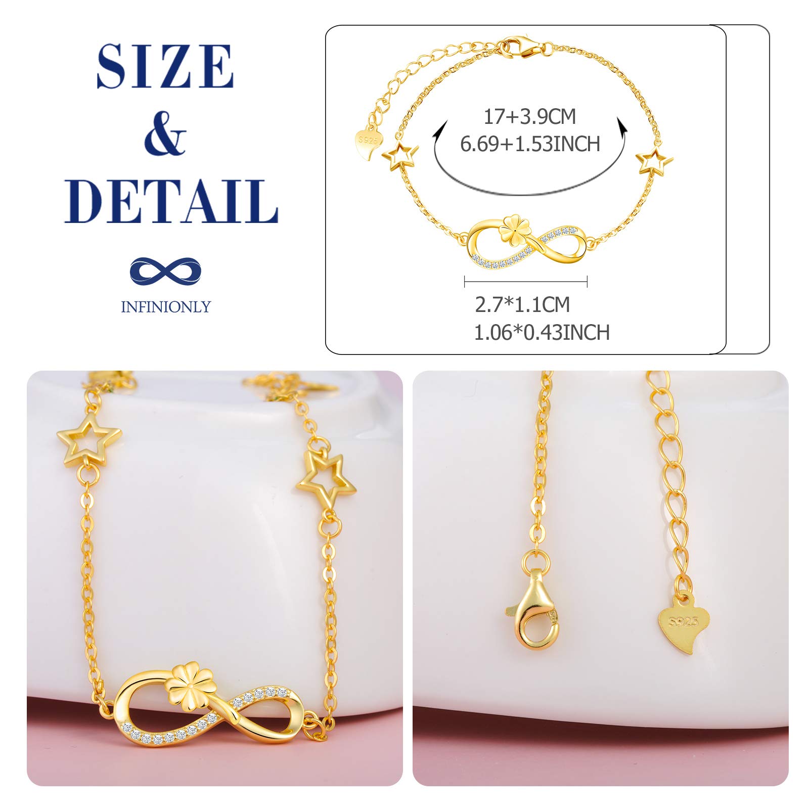 INFINIONLY Fashion Bracelets bracciale argento C-stella zirconi