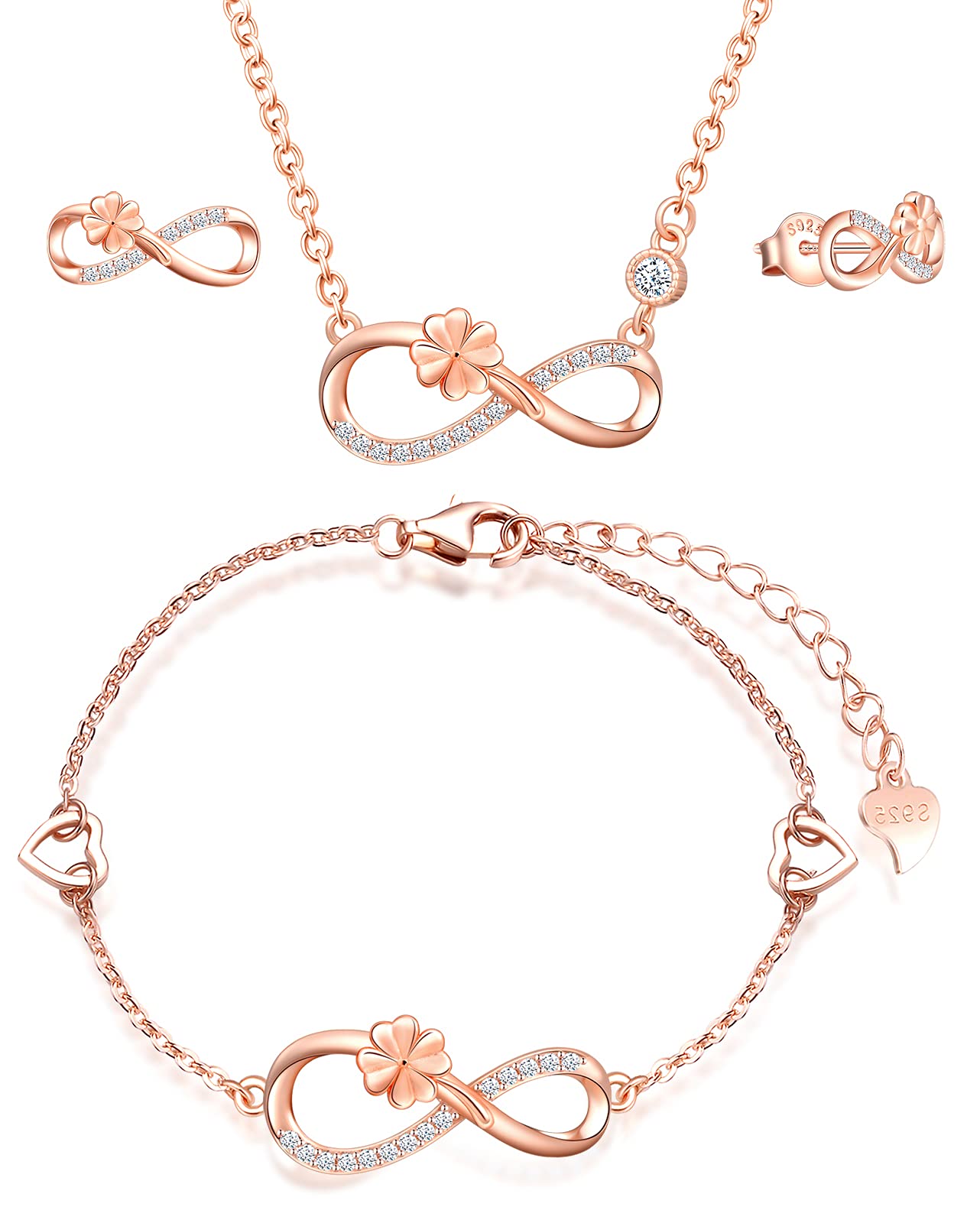 INFINIONLY Fashion Necklaces Parure Argento 925 Oro Rosa A Infinito