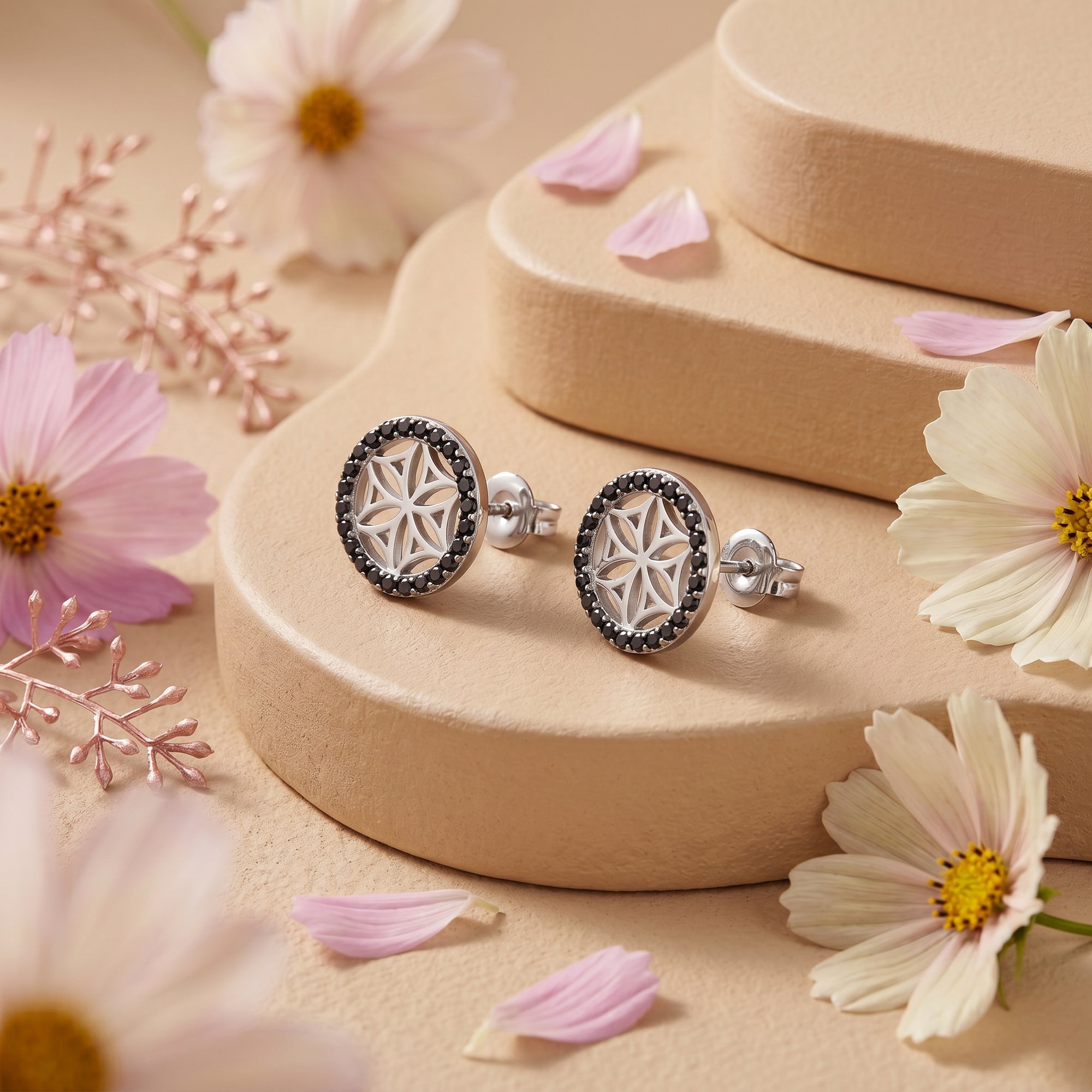 Engelsrufer Orecchini Argento Fiore Vita Zirconi Neri