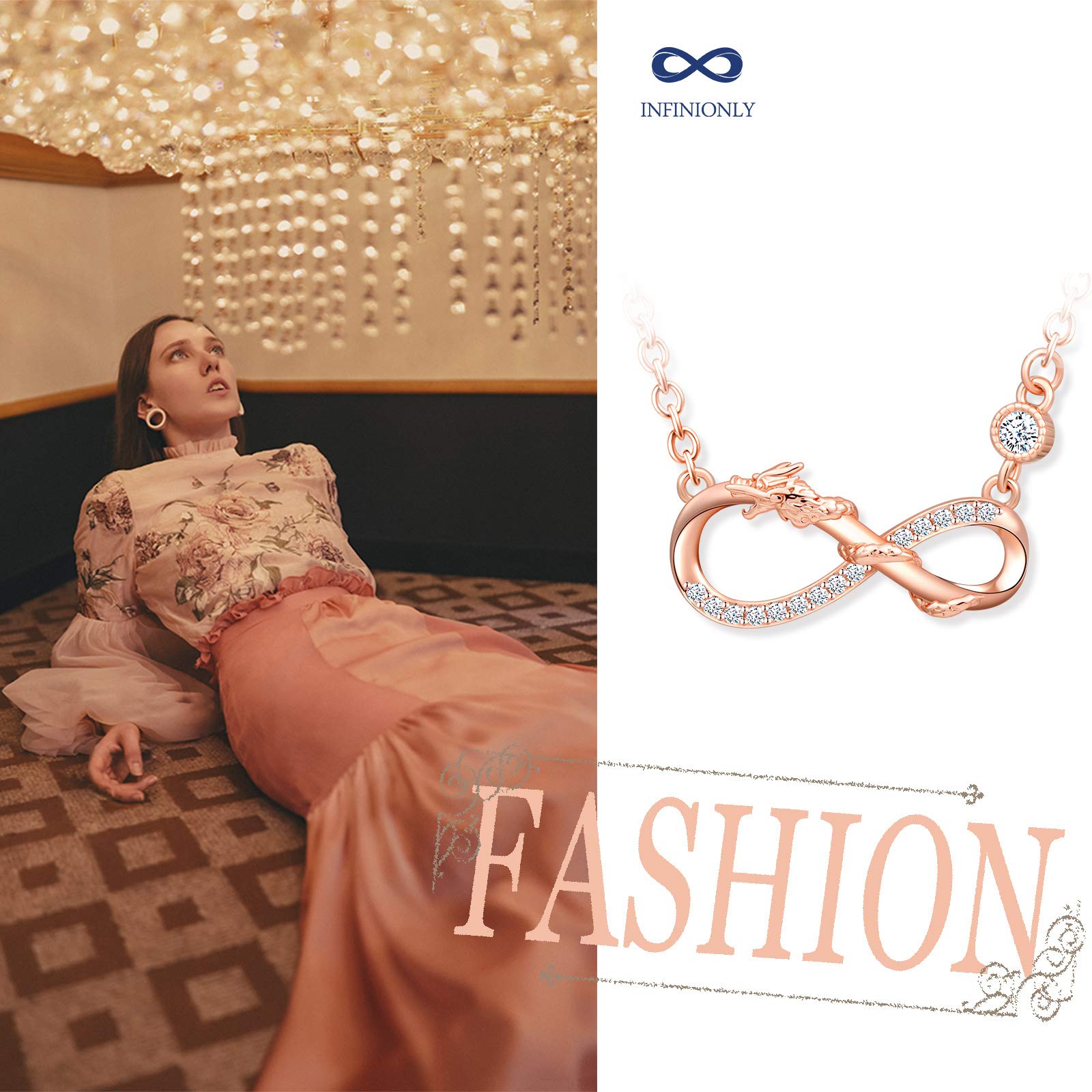 INFINIONLY Fashion Necklaces Rose gold-Necklace collana oro rosa drago