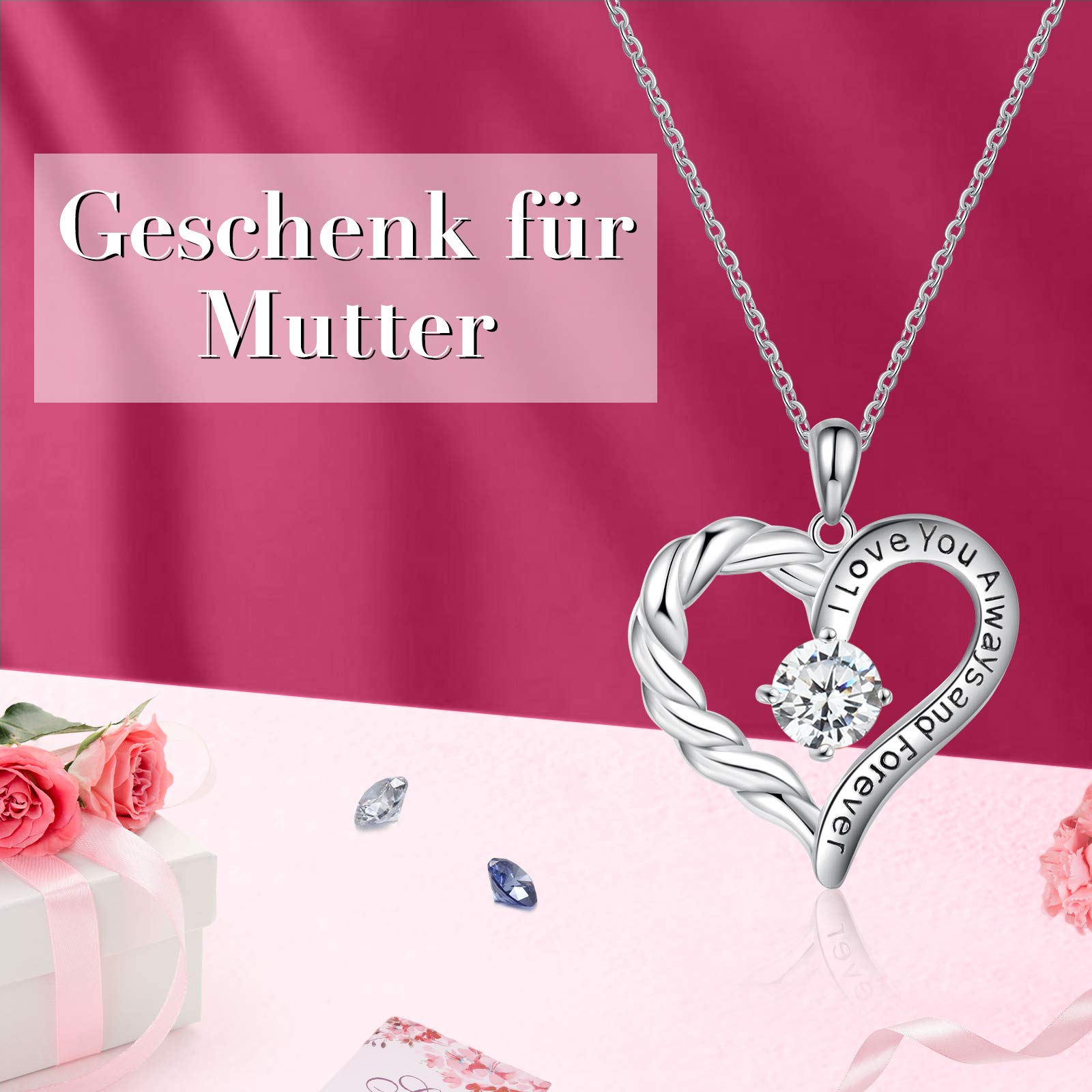 Jessemade Gioielli Collana Cuore Argento 925 Birthstone Mamma