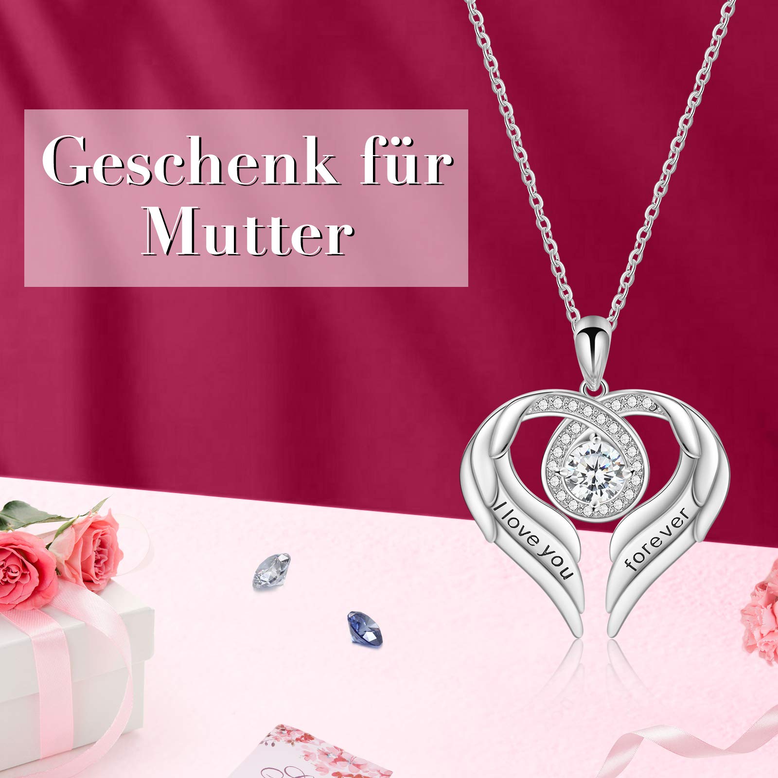 Jessemade Gioielli Collana Ala Cuore Argento 925 Love You