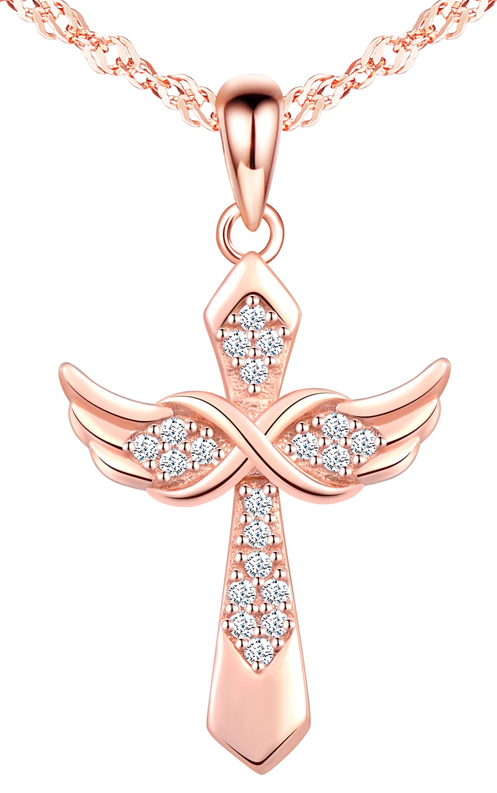INFINIONLY Collana Croce Ala Argento 925 Oro Rosa Zircone