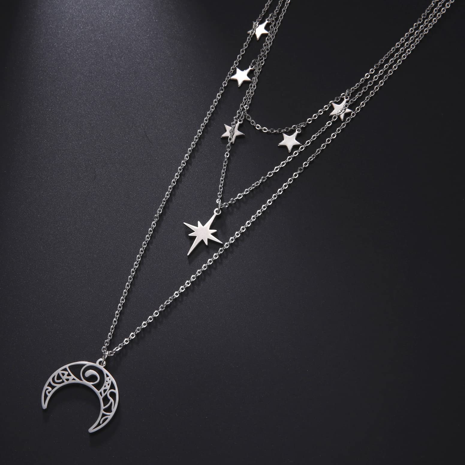 EUEAVAN Necklaces collana luna stella argento multistrato