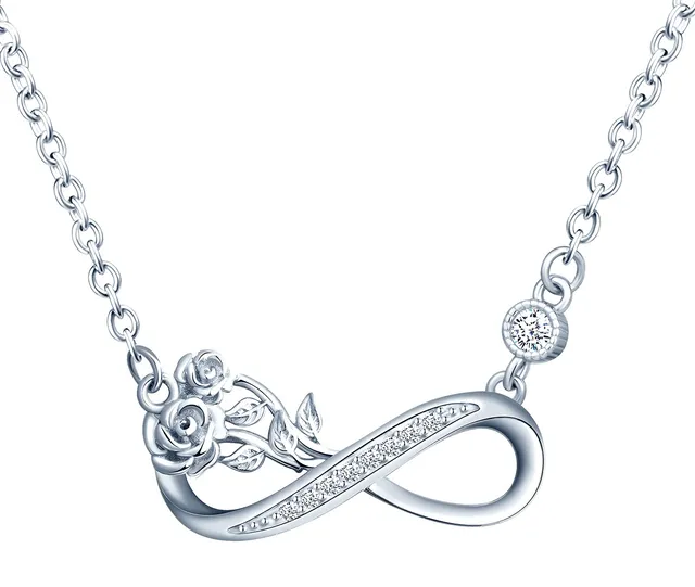 INFINIONLY Fashion Necklaces collana C argento fiore zircone