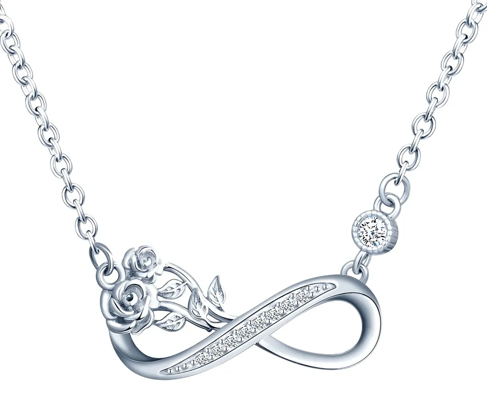 INFINIONLY Fashion Necklaces collana C argento fiore zircone