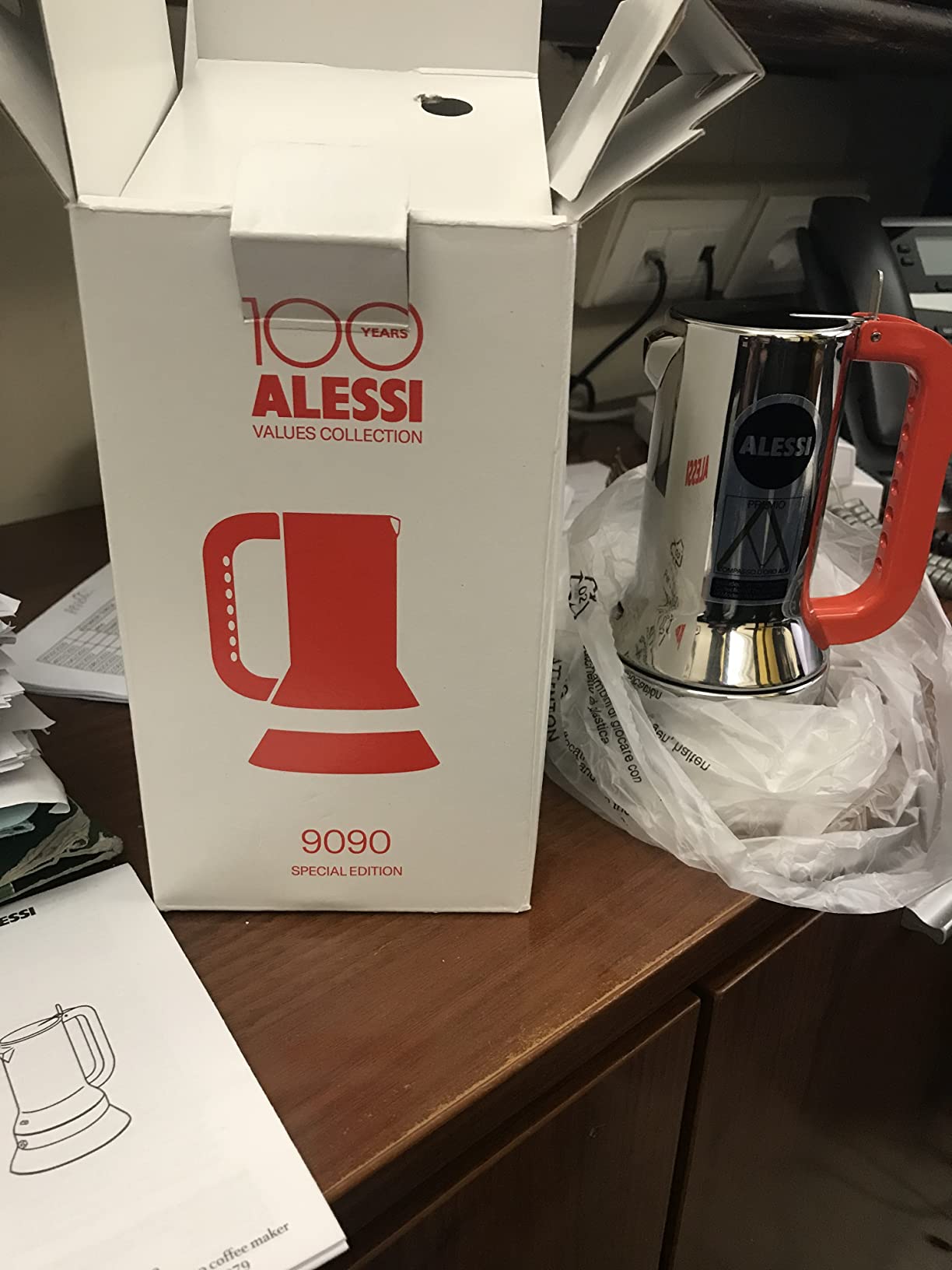 Alessi 9090/3 Manico Forato moka 3 tazze arancio