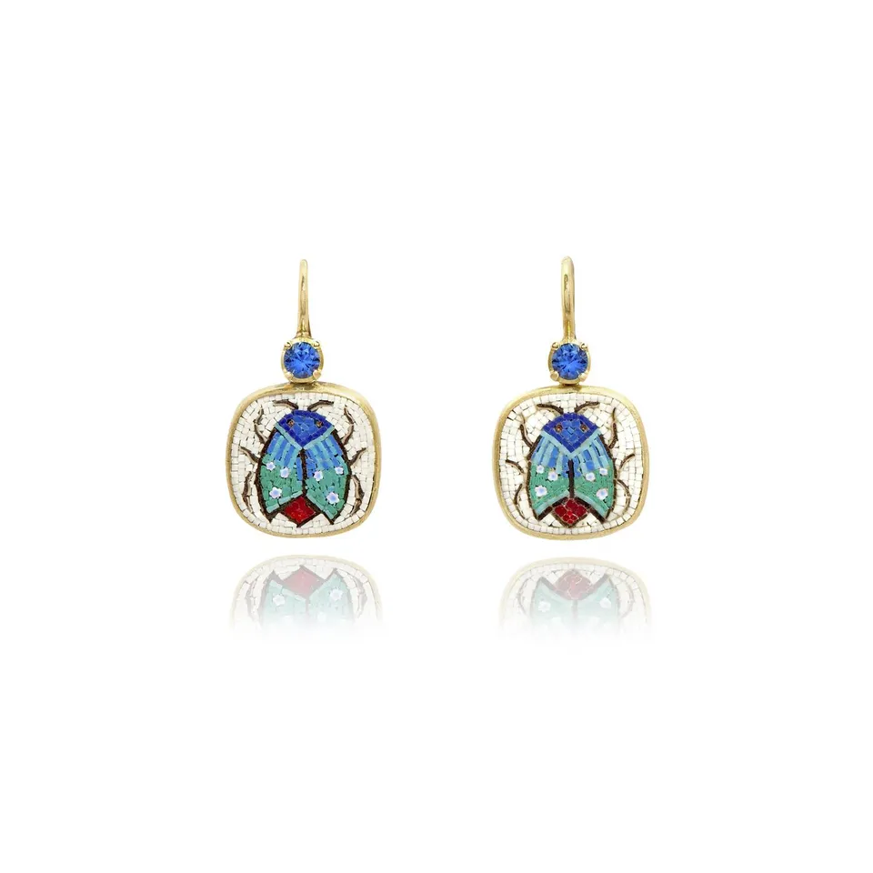 Le Sibille Beetle Orecchini oro giallo 18ct zaffiri blu