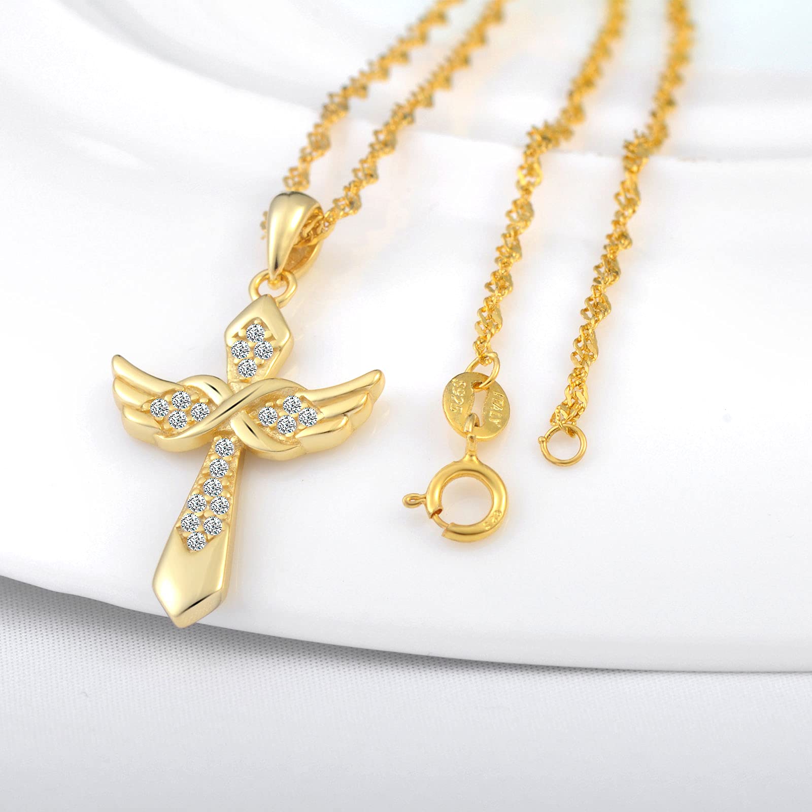 INFINIONLY Fashion Necklaces collana croce ala oro argento 925