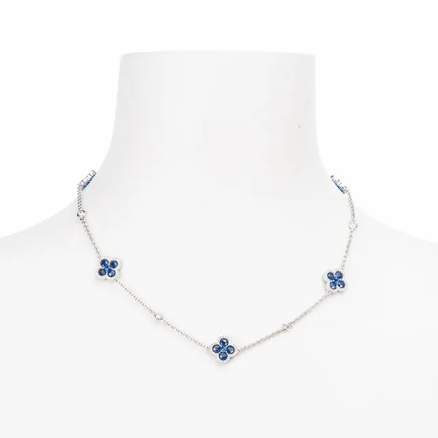 Chic Ad Hoc Collana girocollo argento zirconi quadrifogli blu