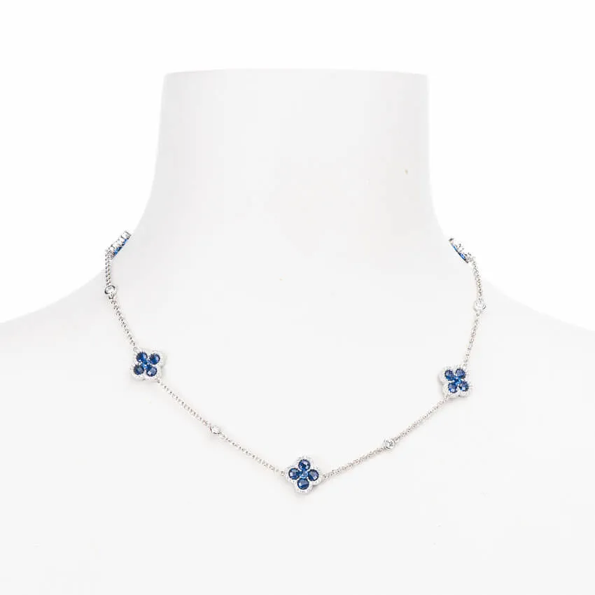 Chic Ad Hoc Collana girocollo argento zirconi quadrifogli blu
