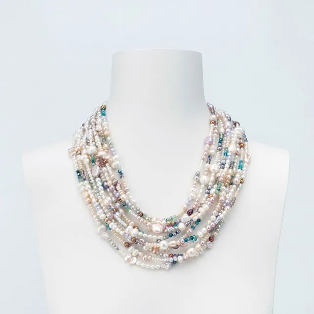 Chic Ad Hoc Collana girocollo perle pietre multicolor