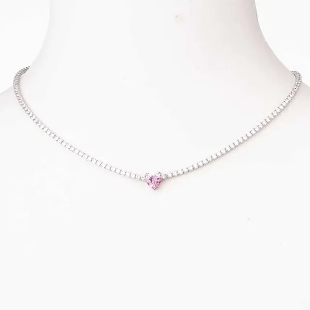 Chic Ad Hoc Collane collana tennis cuore rosa argento