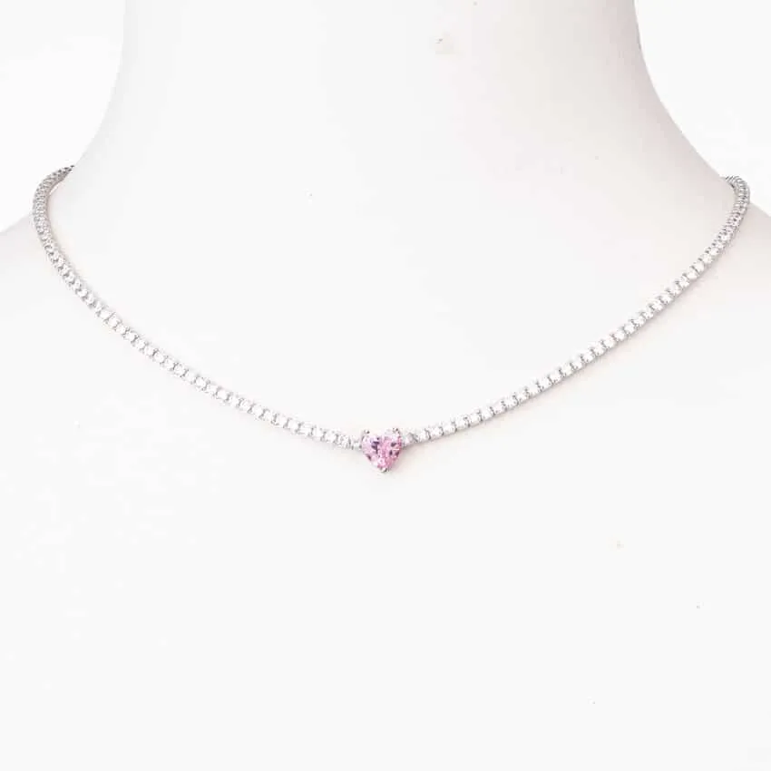 Chic Ad Hoc Collane collana tennis cuore rosa argento
