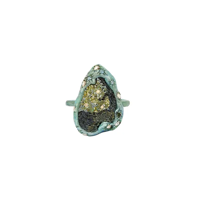 Le Sibille Meteorite Anello Verde titanio diamanti 0,37ct