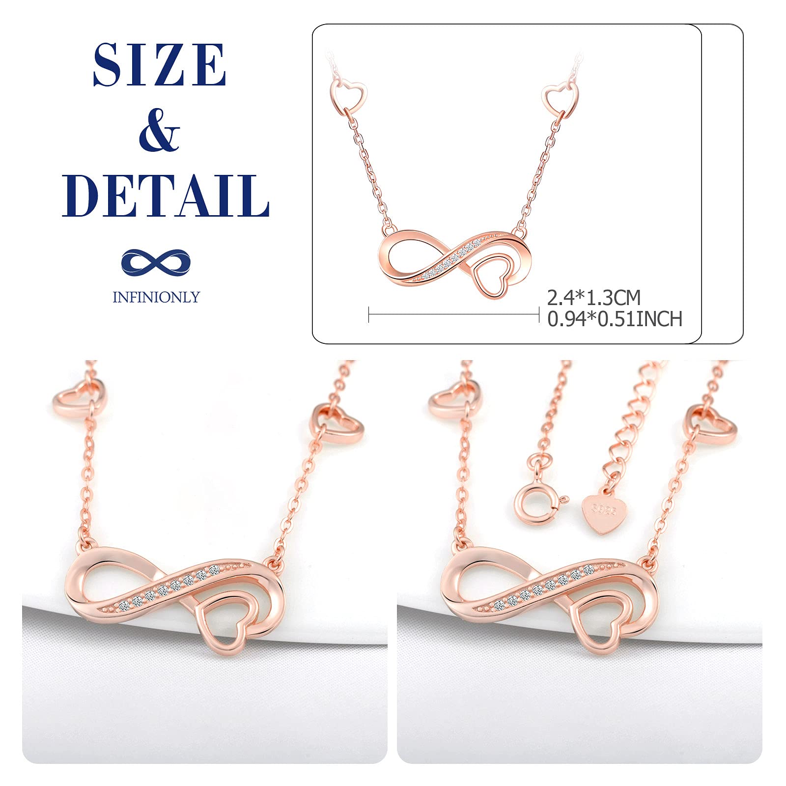 INFINIONLY Collana infinito cuore argento 925 oro rosa