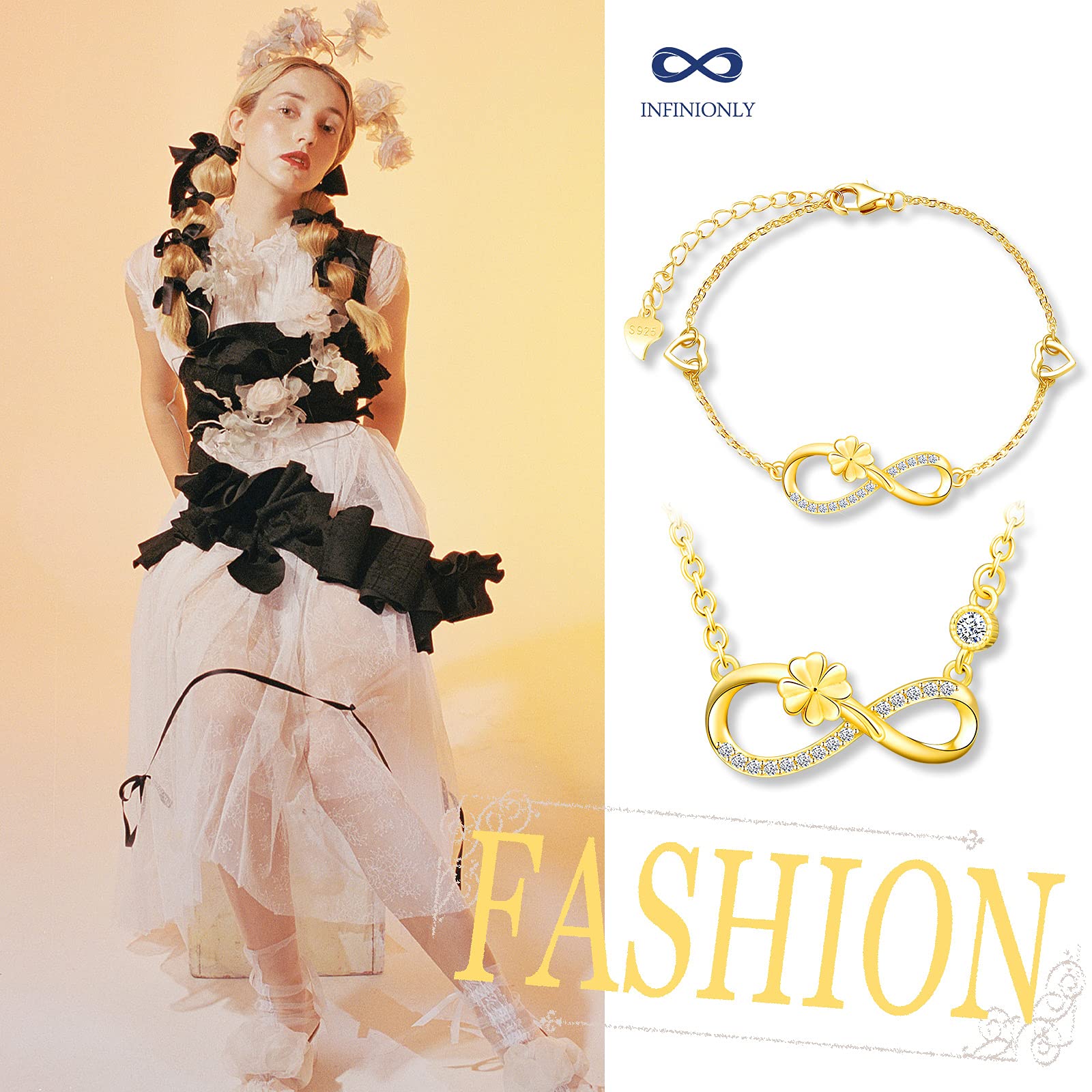 INFINIONLY Fashion Parure B Infinito Trifoglio Argento Oro
