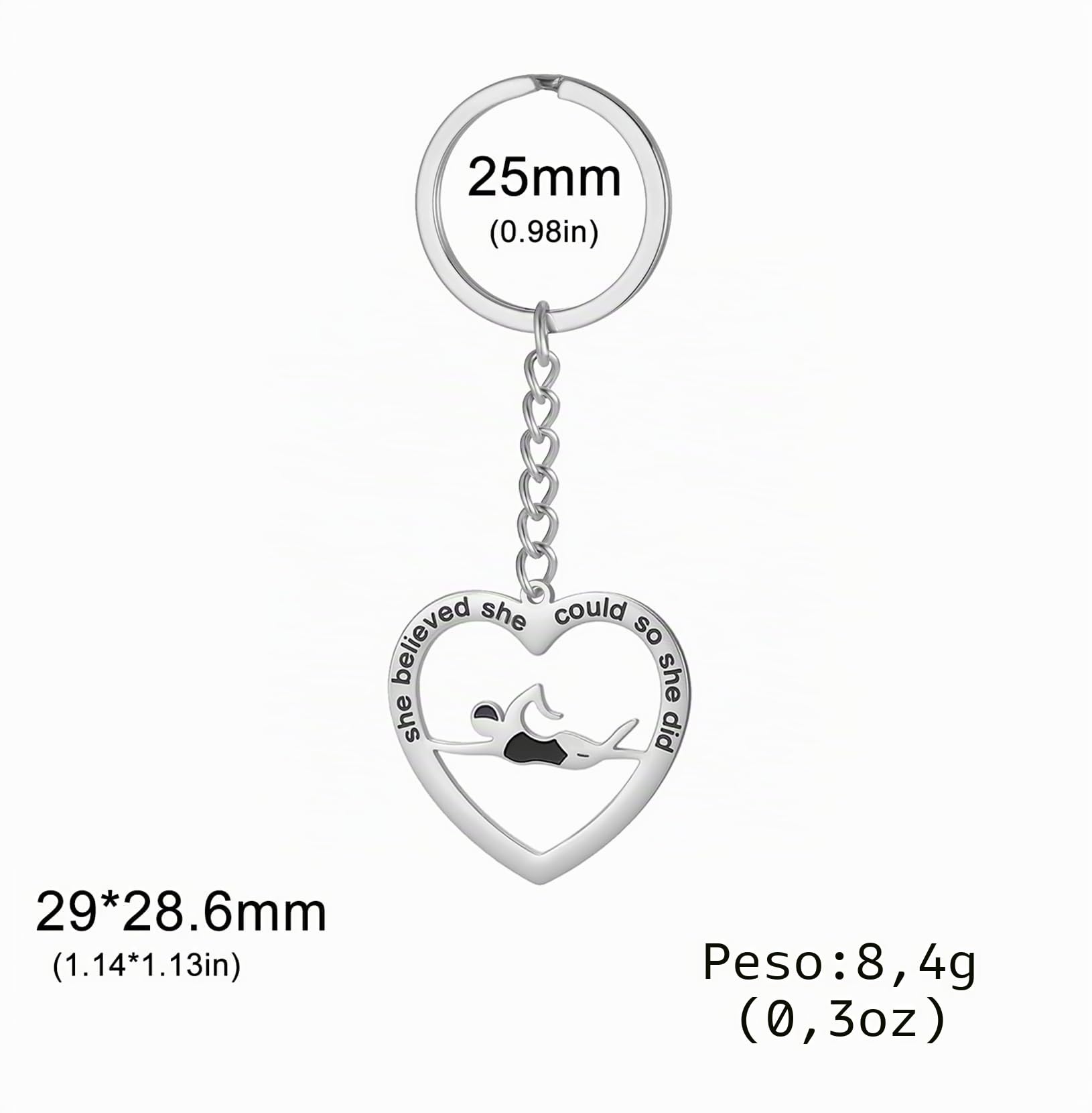 EUEAVAN Keyrings Portachiavi Nuoto Cuore Argento Regalo