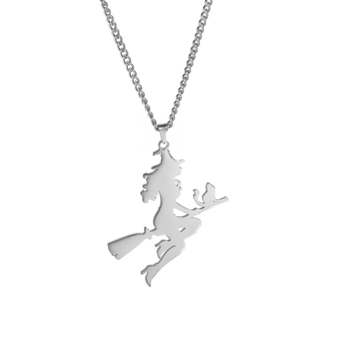 EUEAVAN Collana Strega Scopa Gatto Argento Halloween