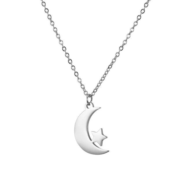 EUEAVAN Necklaces Collana Luna Stella Argento Acciaio
