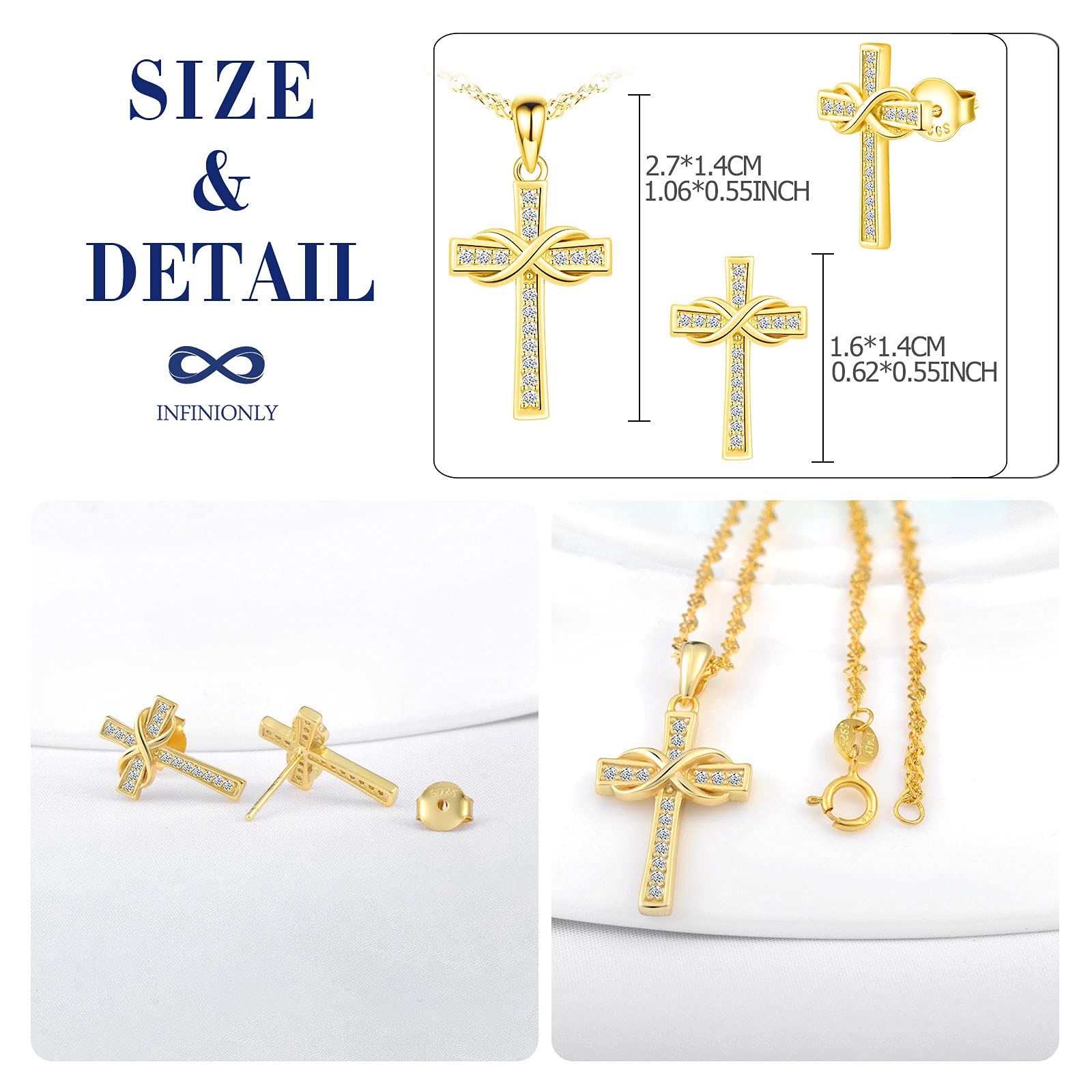 INFINIONLY Set collana orecchini croce infinito oro
