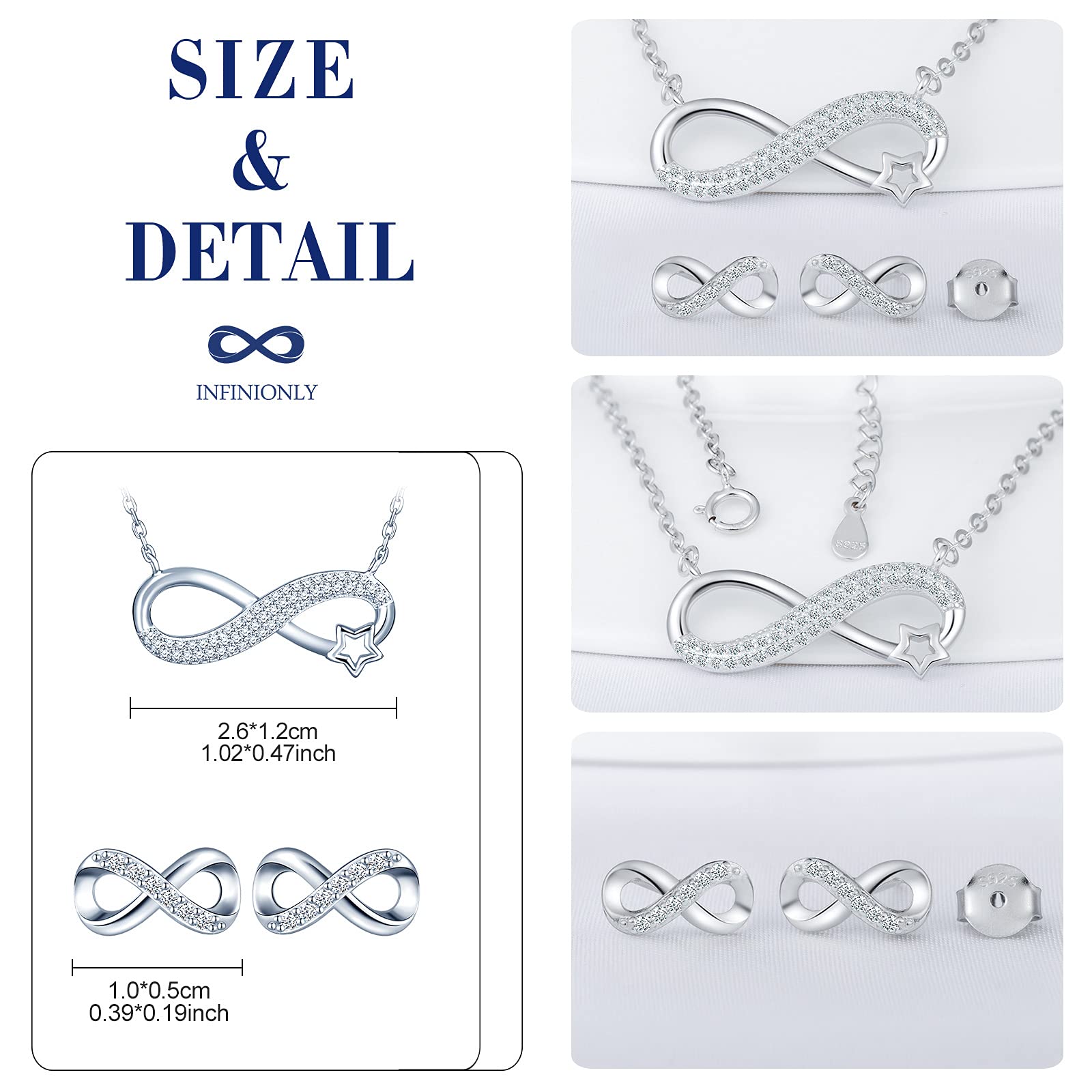 INFINIONLY Collana Orecchini Stella Parure Argento 925 Zirconi