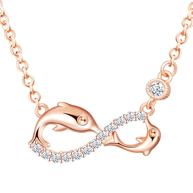 Infinionly Fashion parure collana delfino oro rosa zirconi