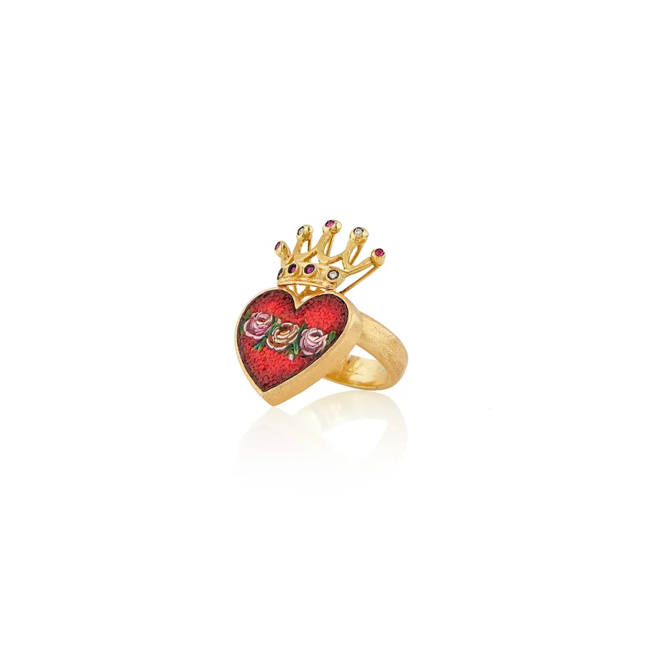 Le Sibille Crown Heart anello oro rubini diamanti cuore