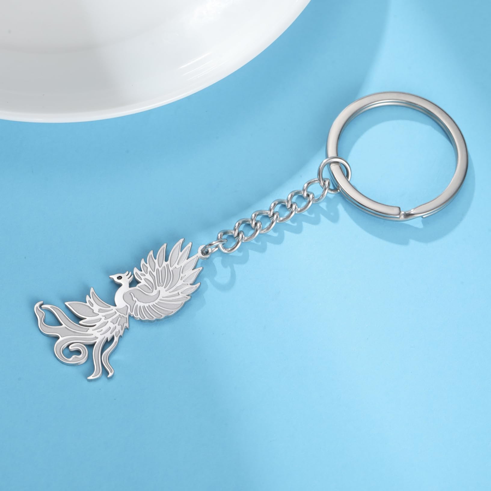 EUEAVAN Keyrings Portachiavi Fenice Argento Uccello Fuoco