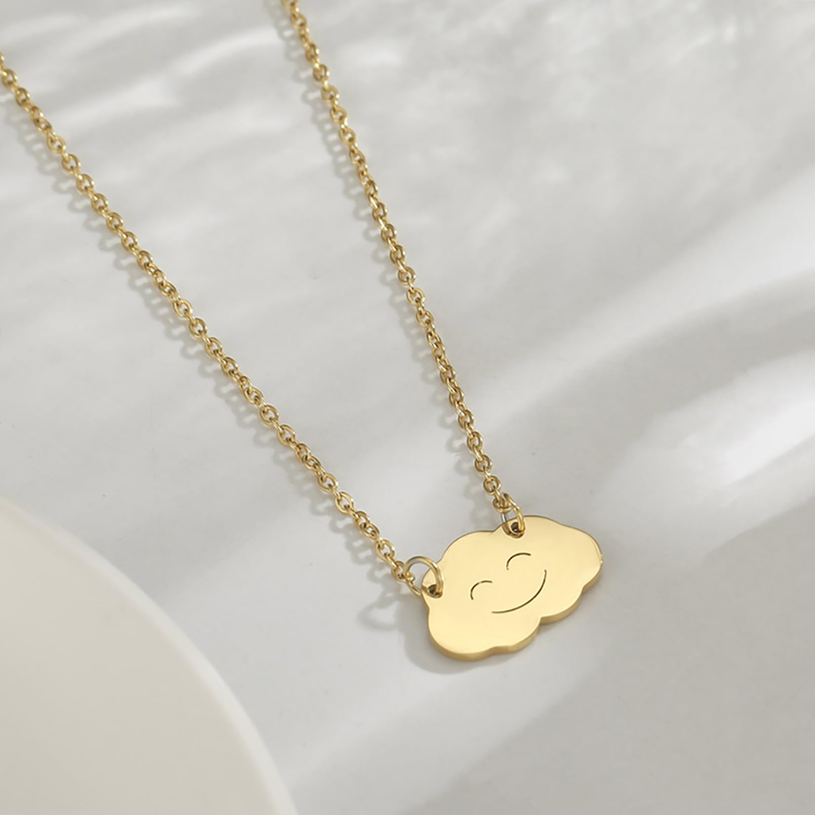 EUEAVAN Necklaces collana nuvola smiley acciaio minimal