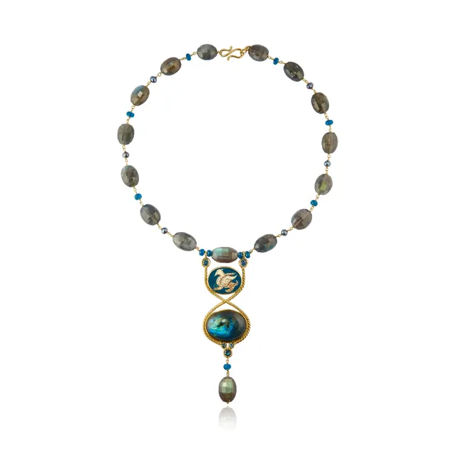 Le Sibille Grifone Collana in oro 18 ct con zaffiri e perle