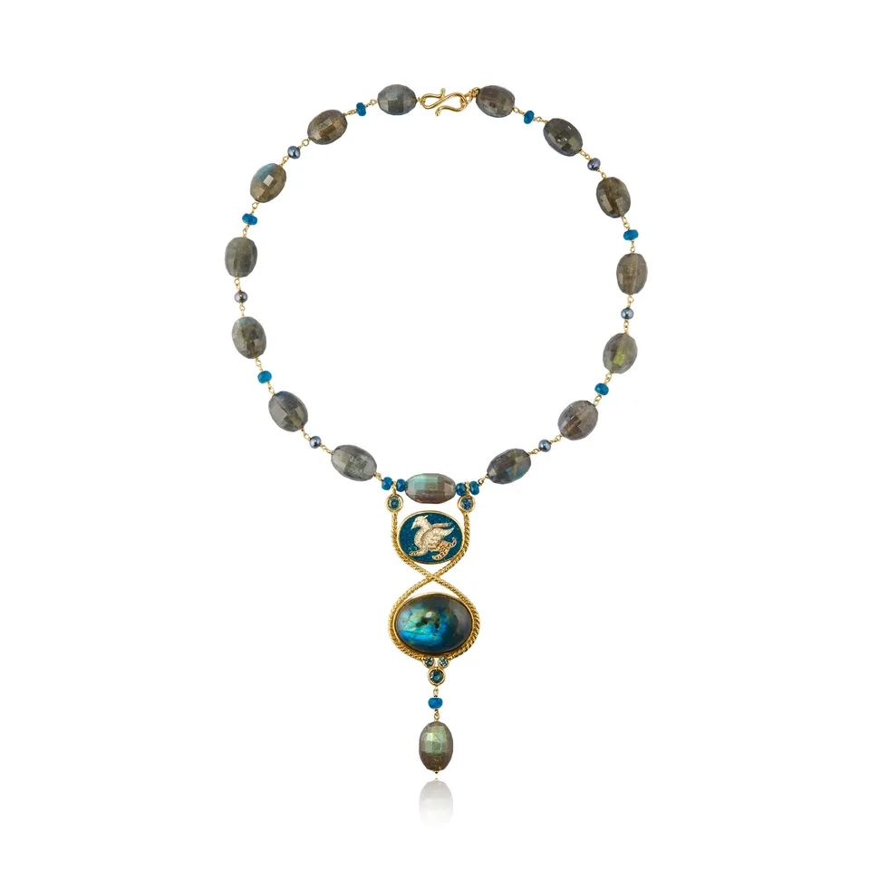 Le Sibille Grifone Collana Oro 18Ct Zaffiri Perle Mosaico