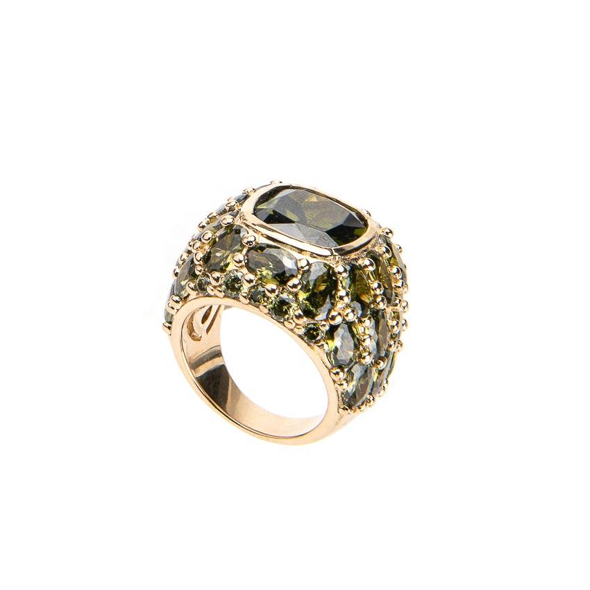 Chic Ad Hoc Anello fascia bombata argento oro zirconi verdi