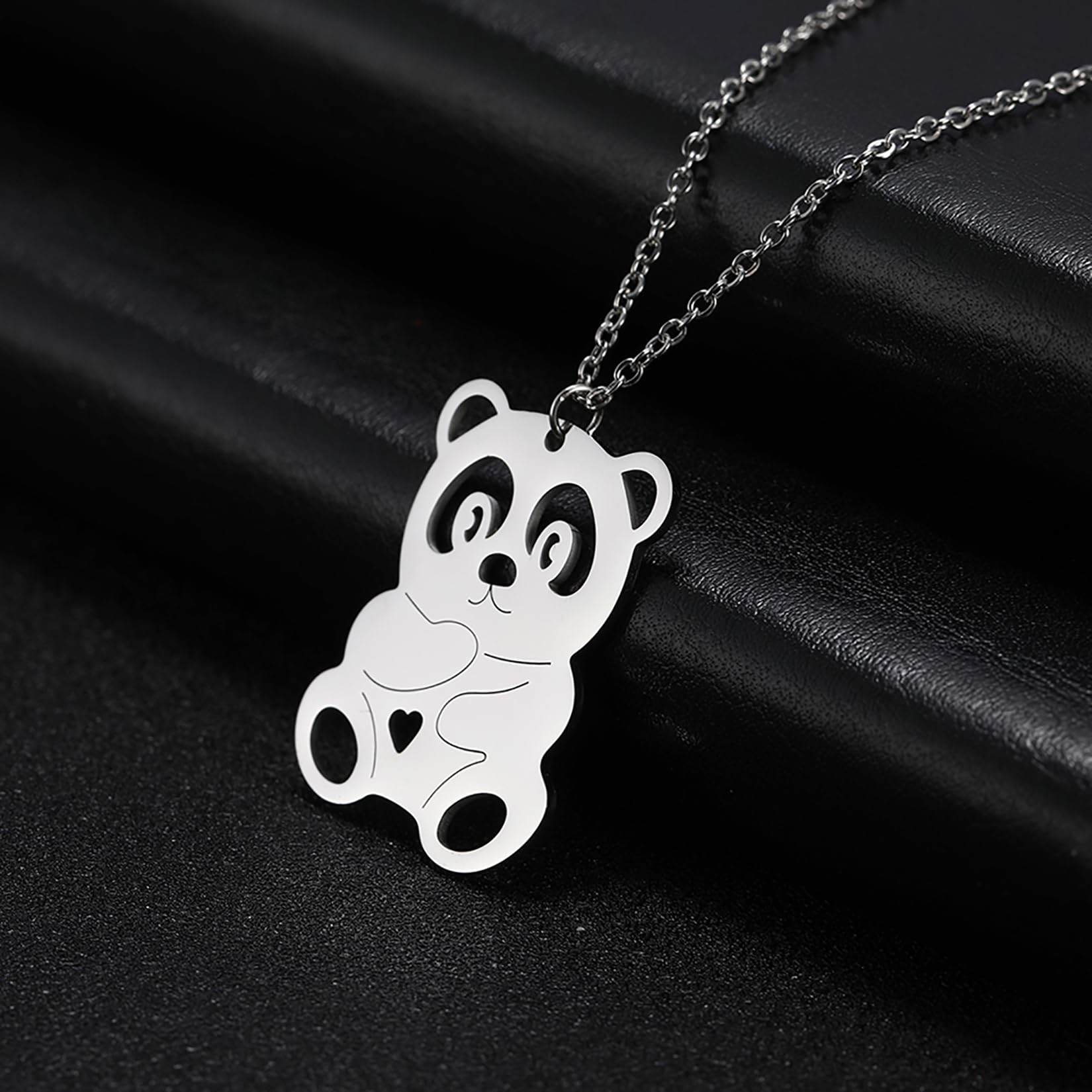 EUEAVAN Necklaces collana acciaio panda argento