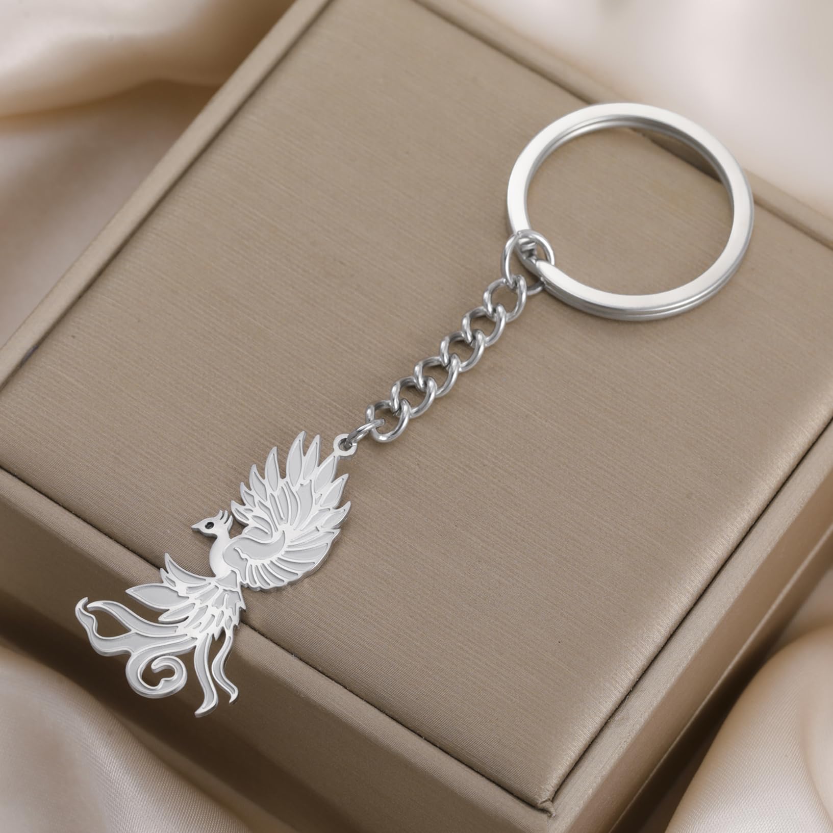 EUEAVAN Keyrings Portachiavi Fenice Argento Uccello Fuoco