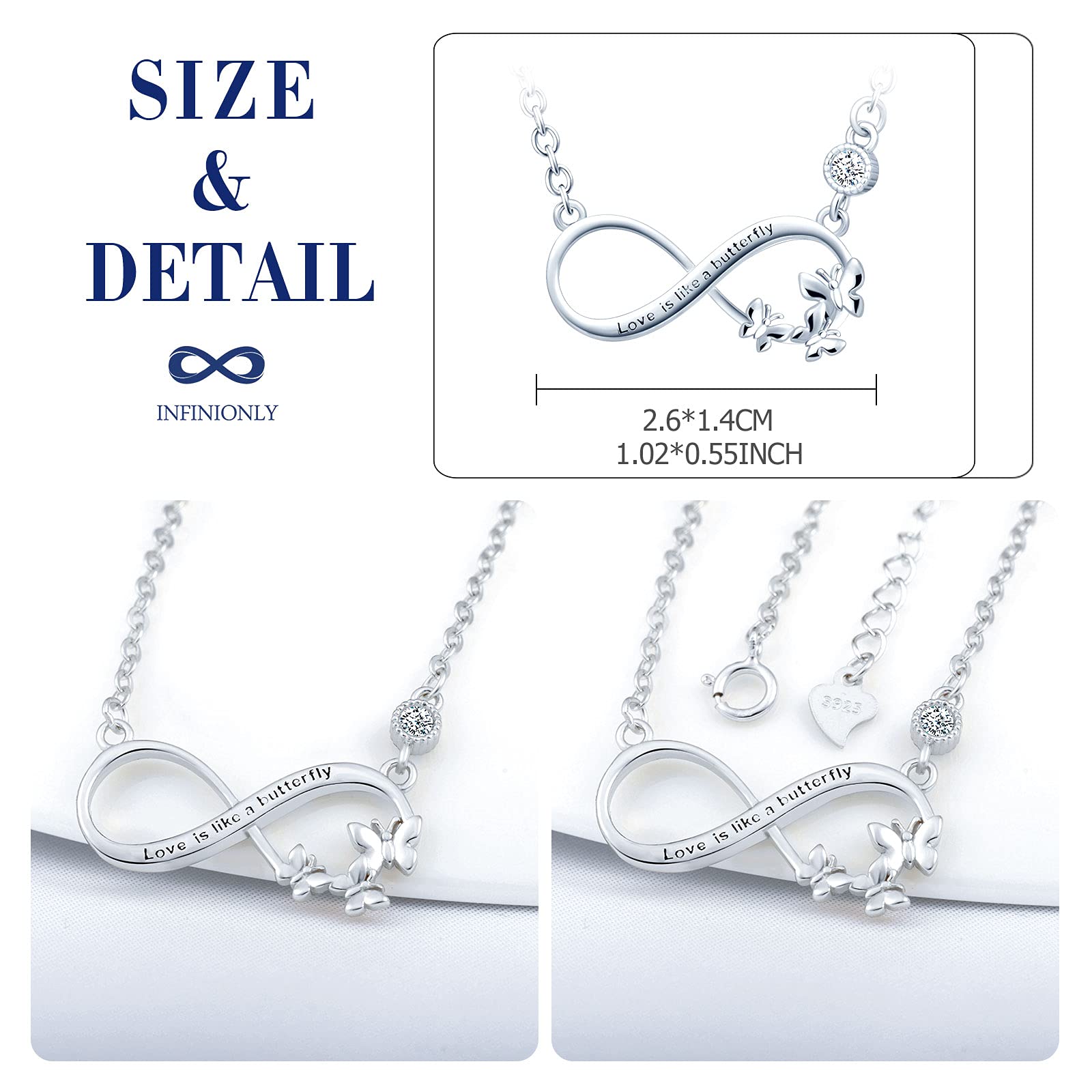 INFINIONLY Fashion Collana Farfalla Argento 925 Infinito Zirconi