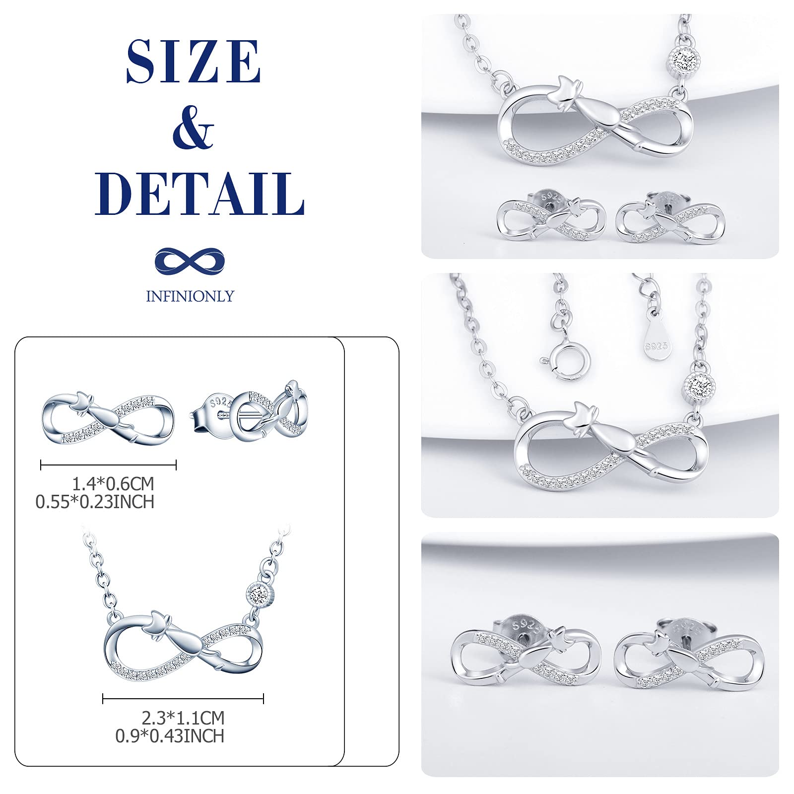 Infinionly parure A collana bracciale orecchini argento