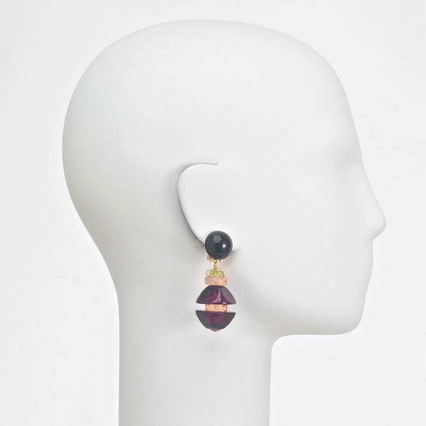 Chic Ad Hoc Orecchini a clip nero ambra giallo rosa
