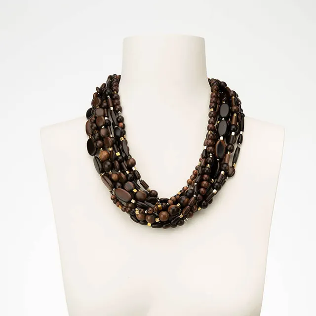 Chic Ad Hoc Collana multifili legno ematite oro girocollo