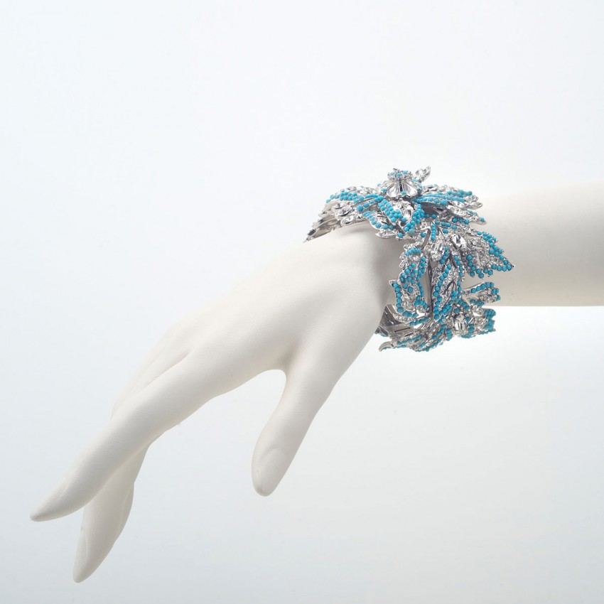 Chic Ad Hoc Bracciale Rigido Fiori Argento Turchese