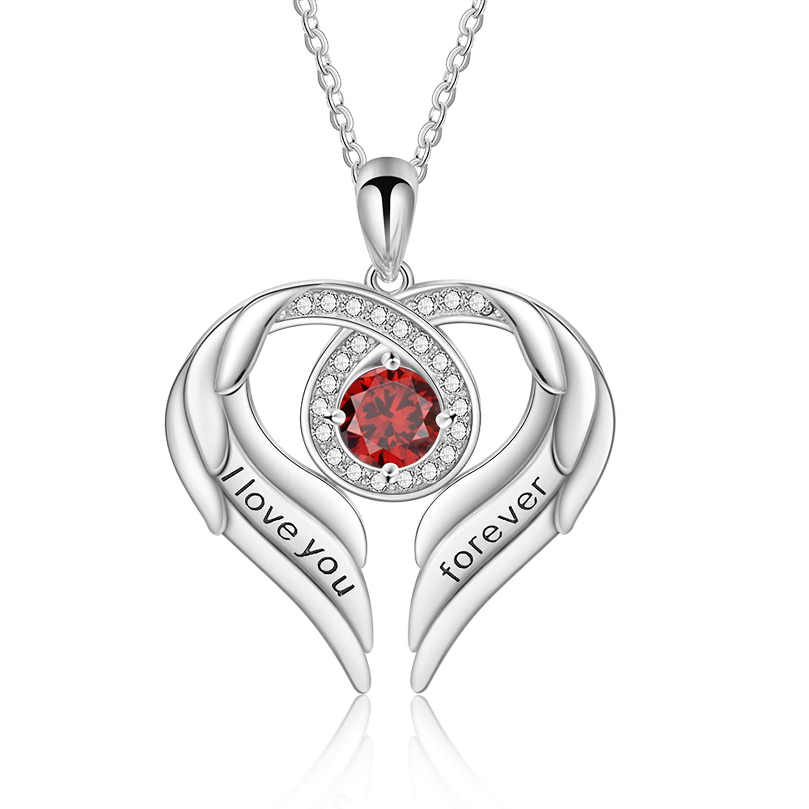 Jessemade Gioielli Collana Argento 925 Ala Cuore Zirconi Love You Forever