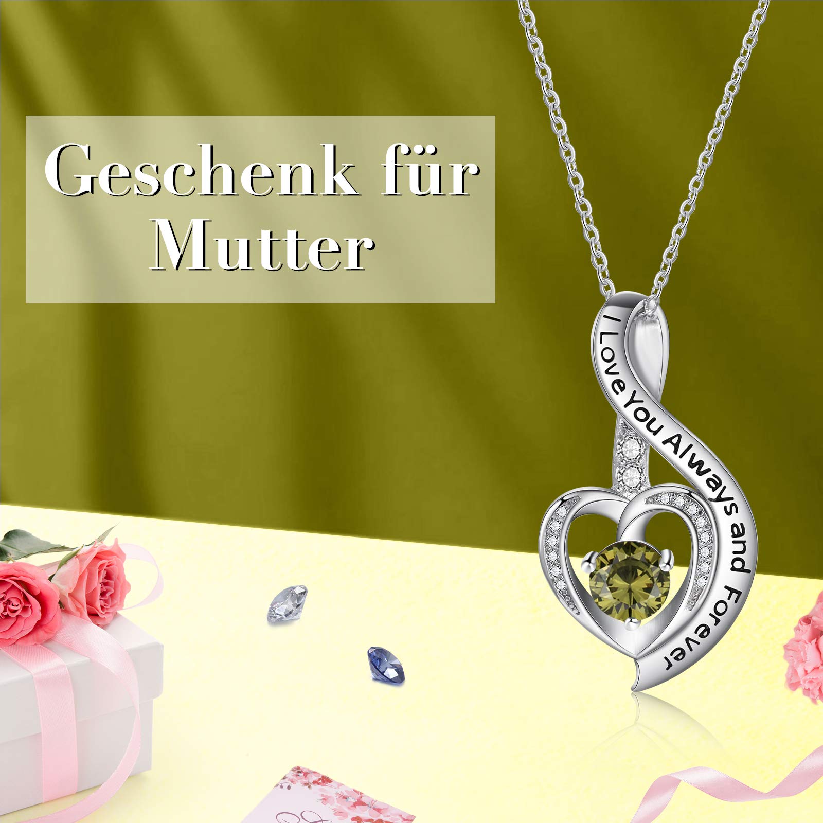 Jessemade Gioielli Collana Cuore Argento 925 Zirconi Mamma