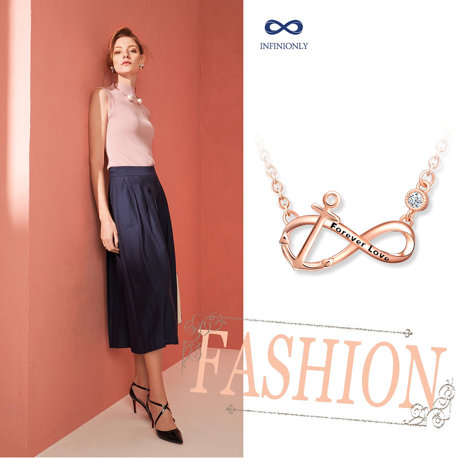 INFINIONLY Fashion Collana infinito oro rosa argento 925