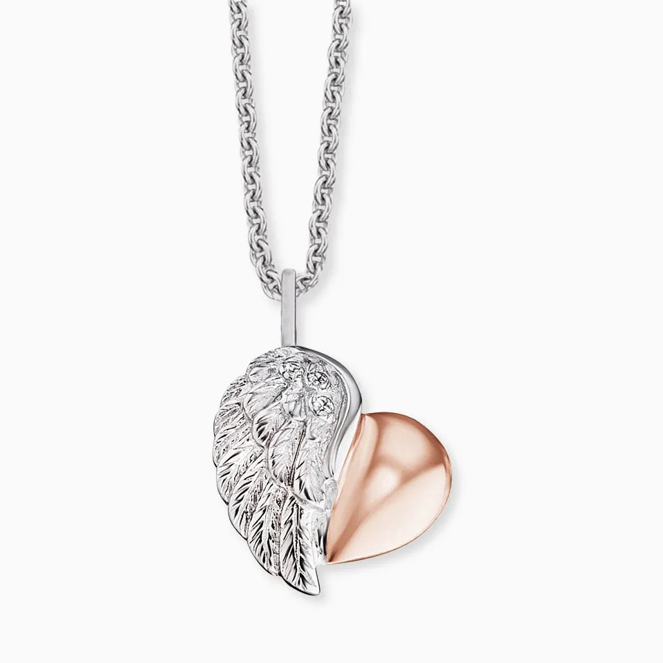 Engelsrufer Collana Cuore Ali Argento bicolore zirconia