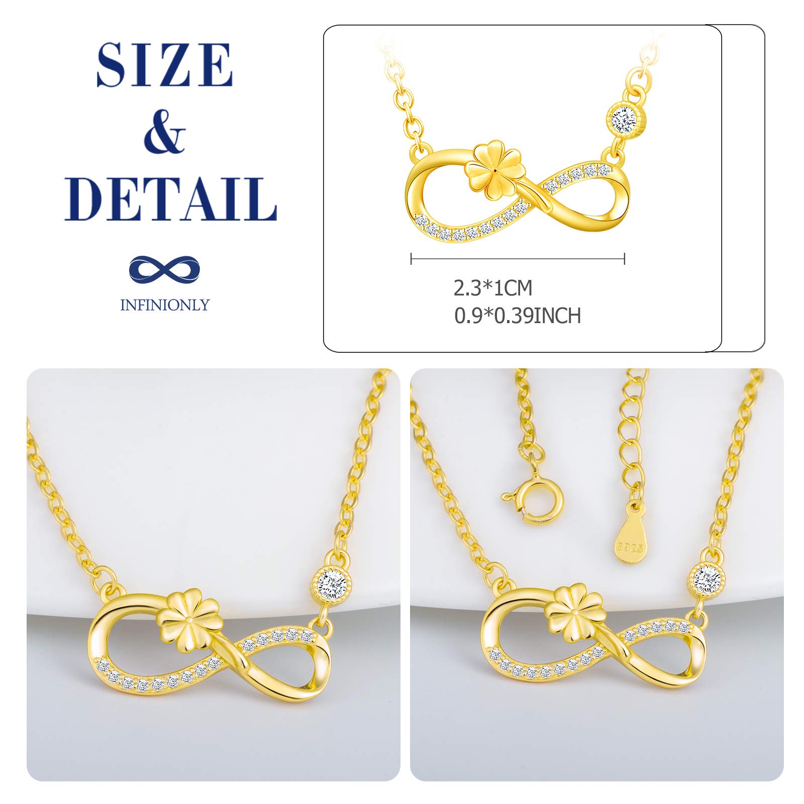 INFINIONLY Fashion Infinito Trifoglio Collana Oro Zirconi