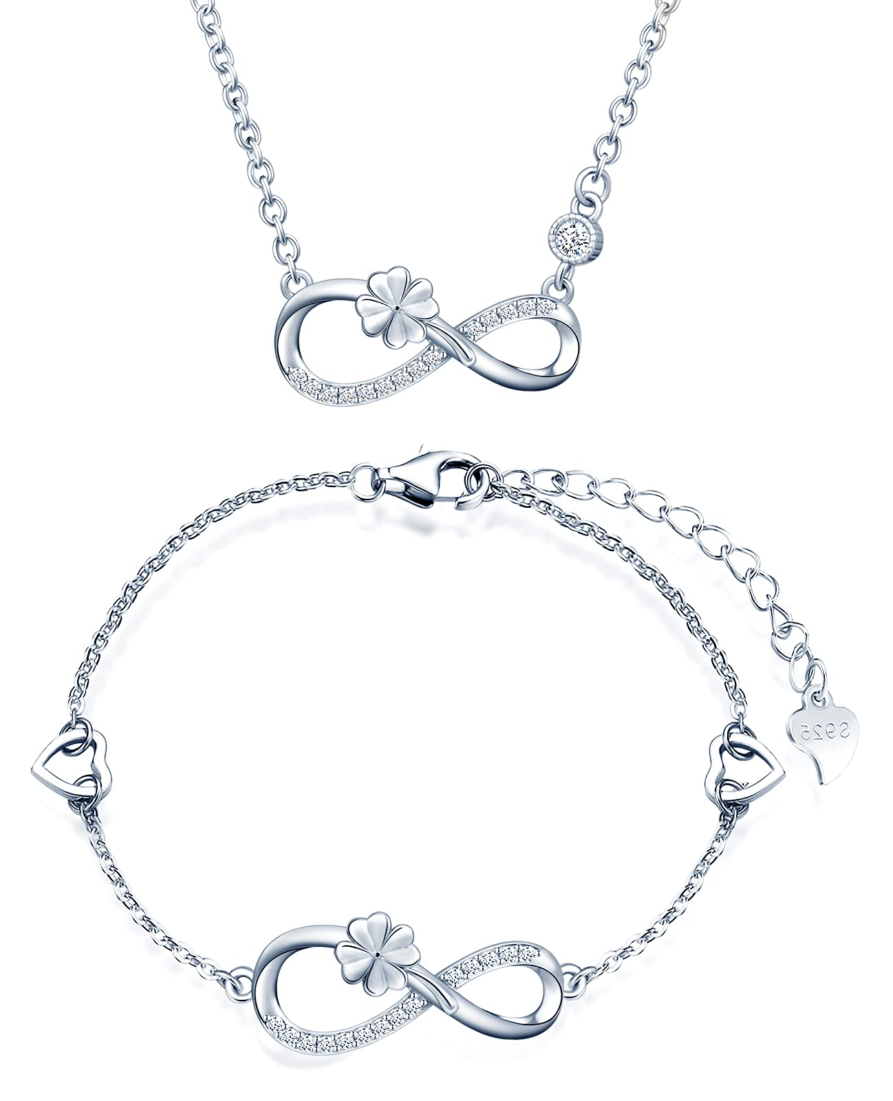 INFINIONLY Fashion Necklaces parure B argento trifoglio