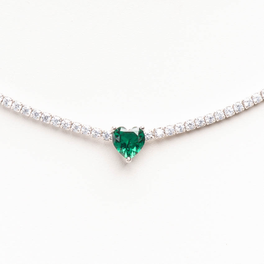 Chic Ad Hoc Collana Tennis Cuore Smeraldo Argento